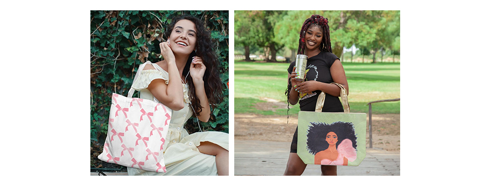 Canvas bag display with customized patterns