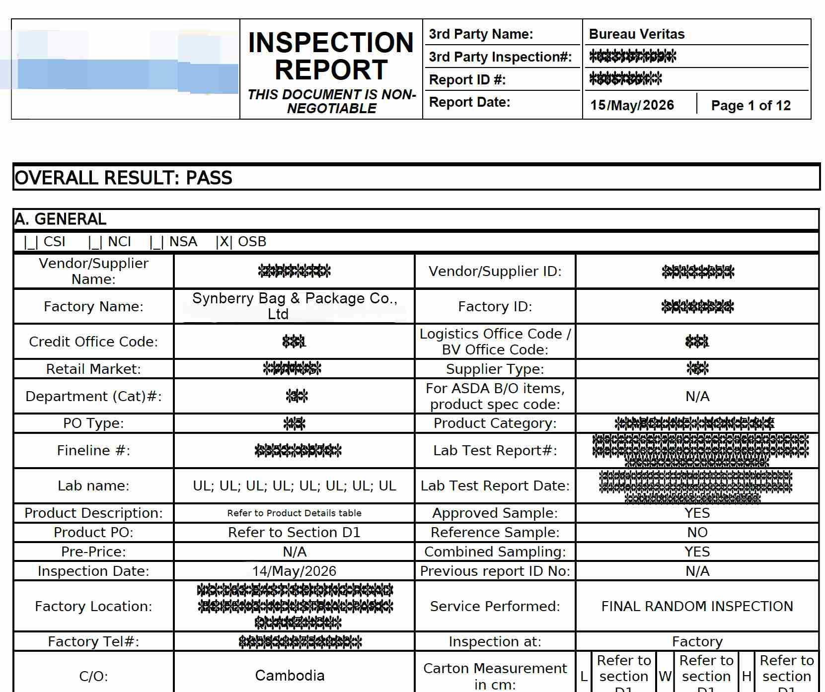PASS REPORT of 3rd party BV PASS REPORT of 3rd party BV