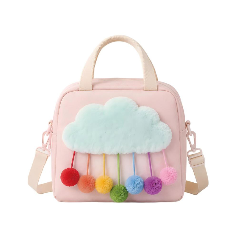 fluffy bunny ear cloud rainbow pom pom kids lunch bag